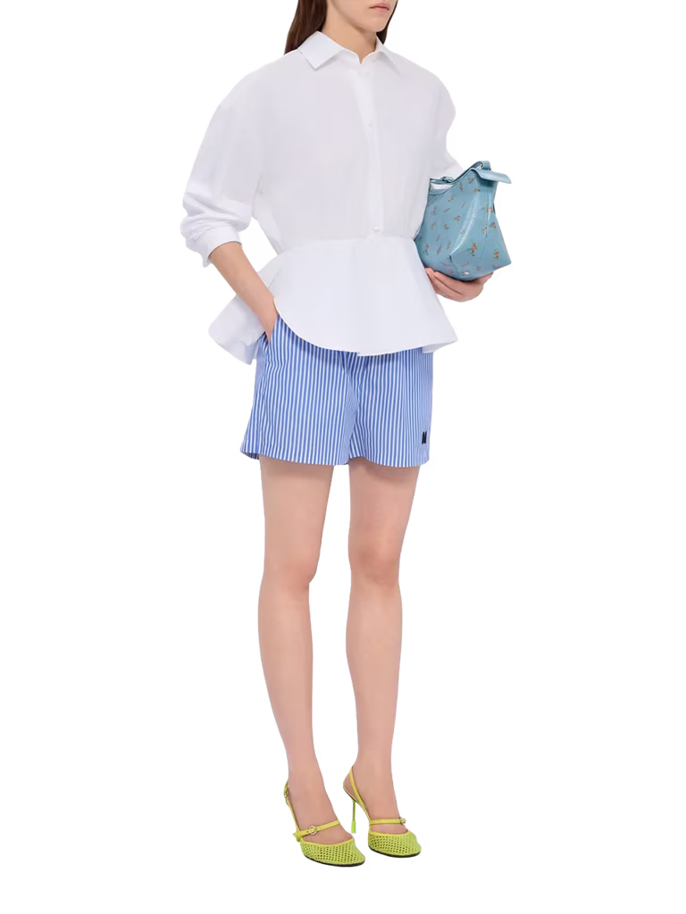 MSGM Blue Striped Poplin Bermuda Shorts With Embroidered Hem