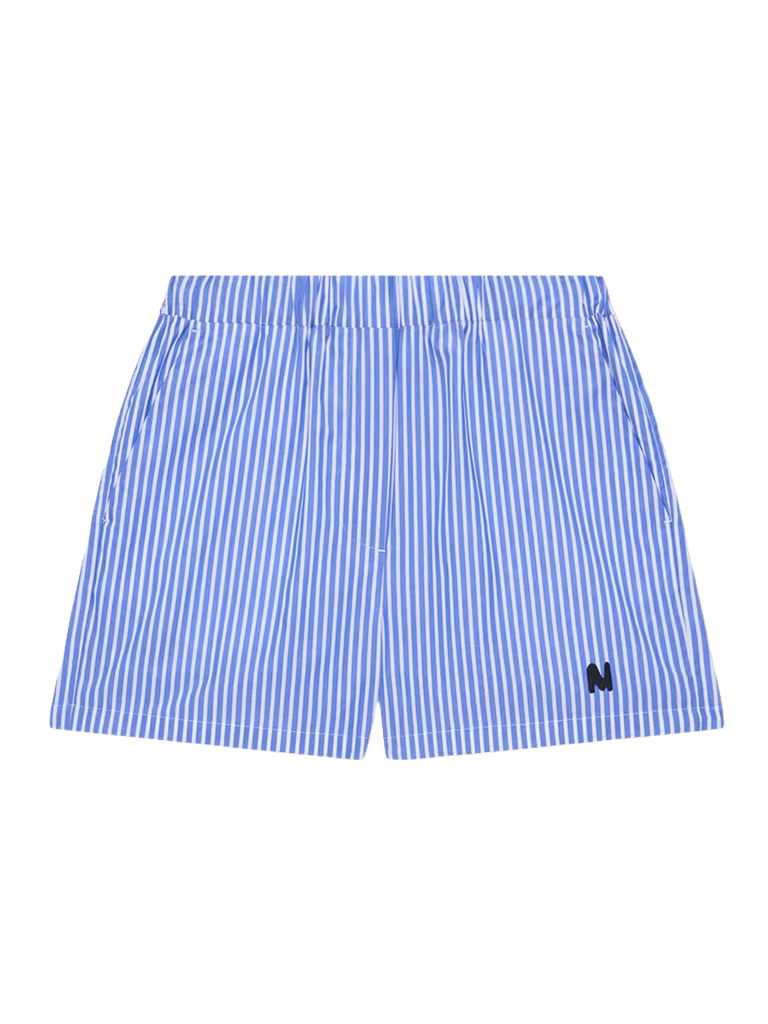 MSGM Blue Striped Poplin Bermuda Shorts With Embroidered Hem