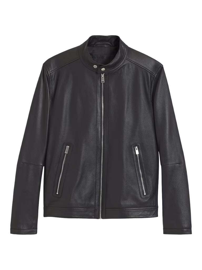 BOSS Grained-Leather Jacket With Logo Trims