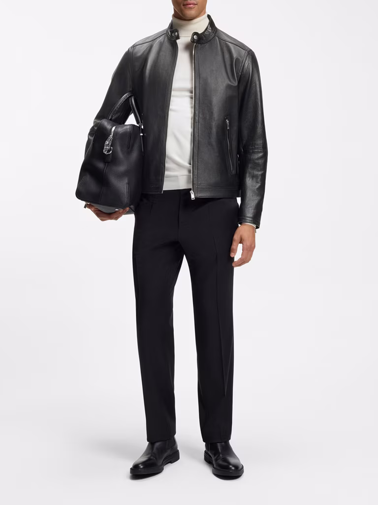 BOSS Grained-Leather Jacket With Logo Trims