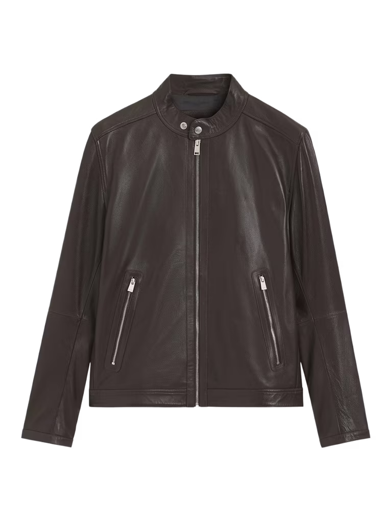 BOSS Grained-Leather Jacket With Logo Trims