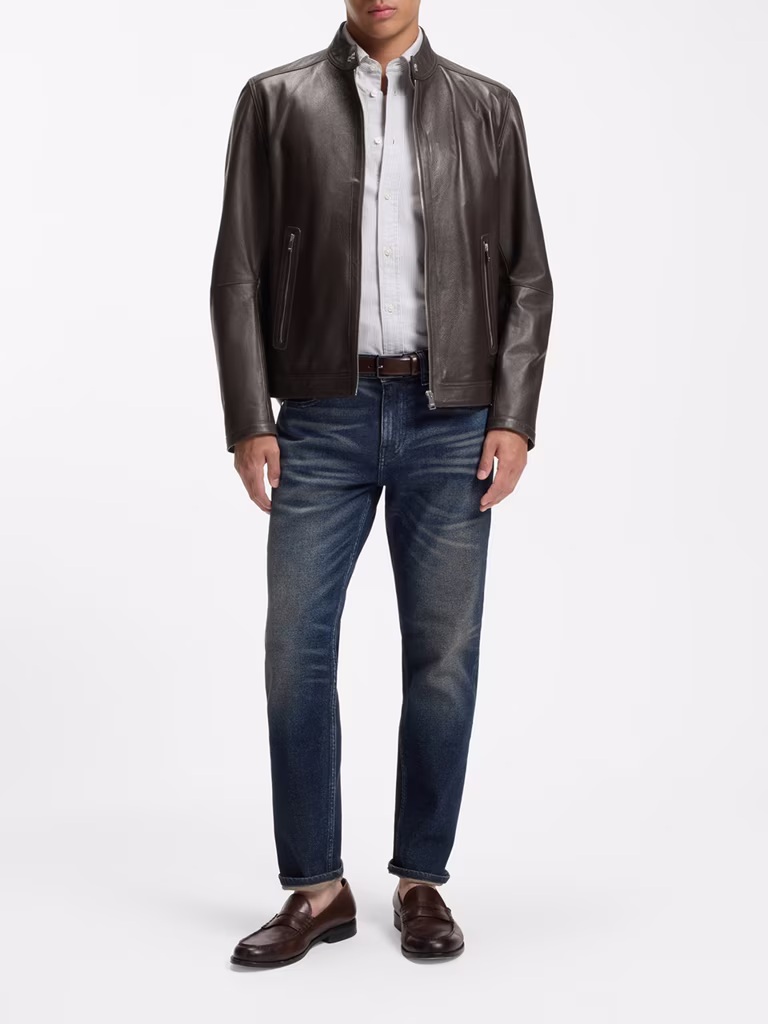 BOSS Grained-Leather Jacket With Logo Trims