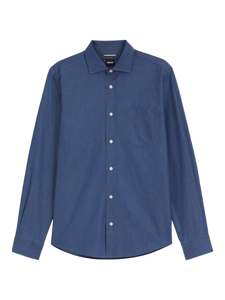 BOSS Washed Cotton Denim Relaxed Fit Shirt 