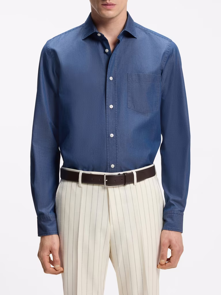 BOSS Washed Cotton Denim Relaxed Fit Shirt 