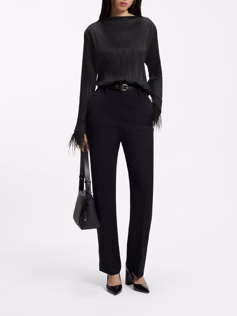 BOSS Slim-Fit Mock-neck Top With Feather Details