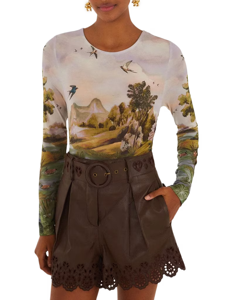 Farm Rio Countryside Landscape Long Sleeve Blouse