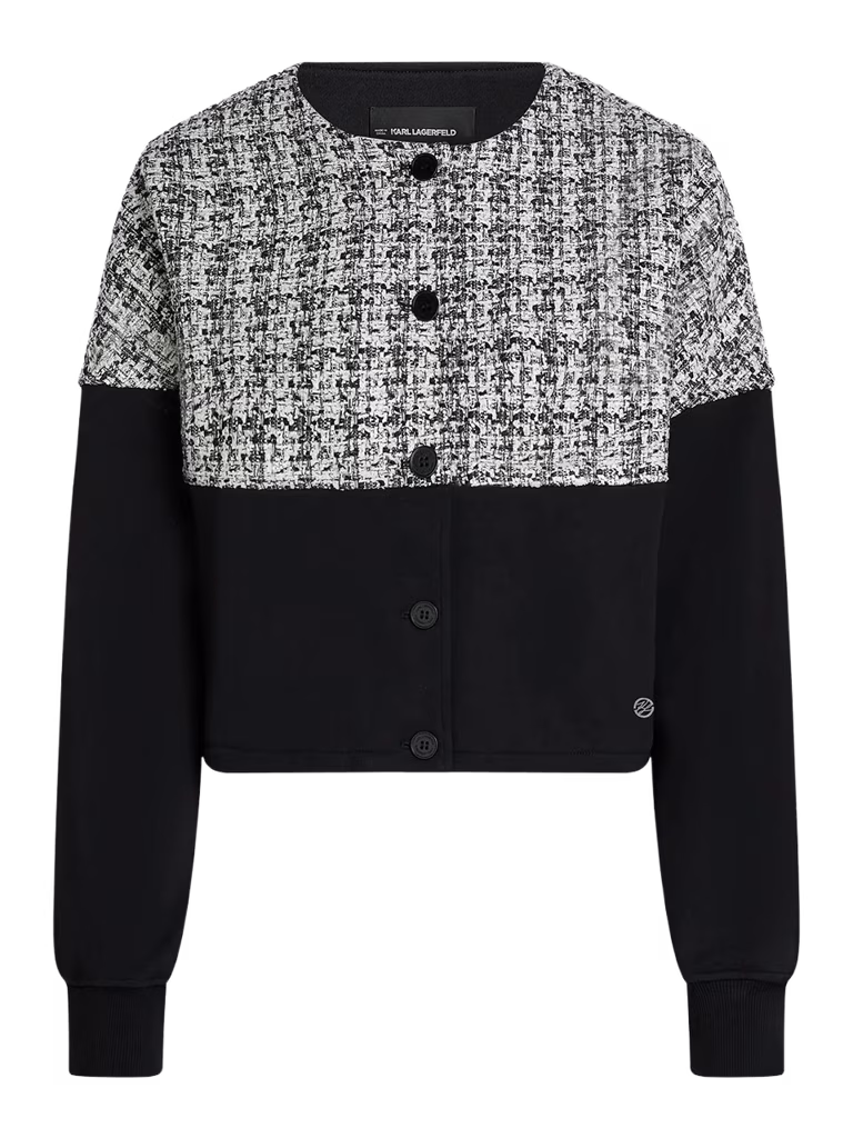 Karl Lagerfeld Bouclé Panel Jersey Cardigan