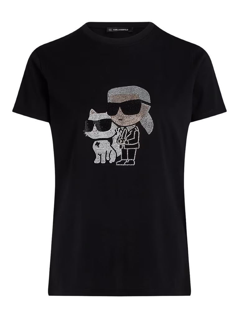 Karl Lagerfeld Ikon Karl & Choupette Rhinestone T-Shirt