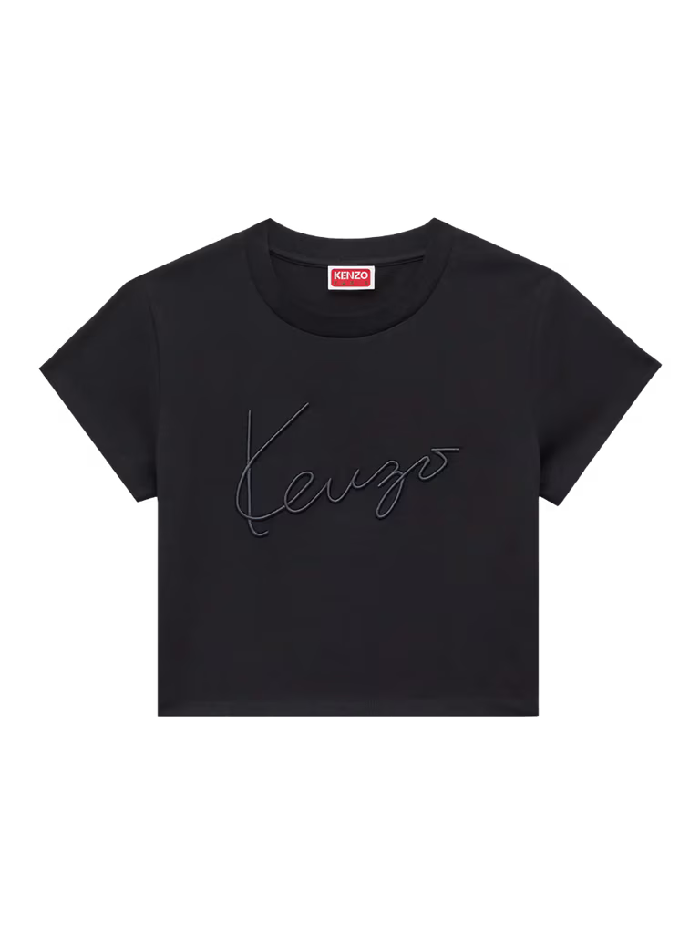 KENZO Signature Embroidered Cropped Cotton T-Shirt 