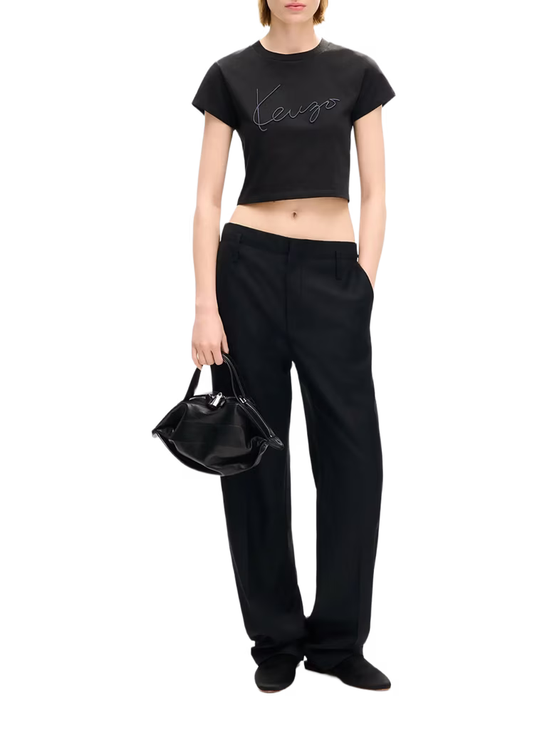 KENZO Signature Embroidered Cropped Cotton T-Shirt 
