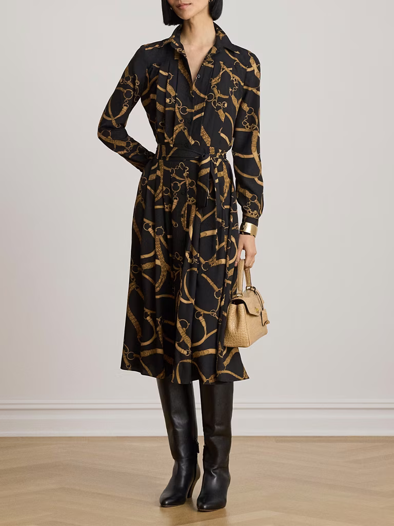 Lauren Ralph Lauren Pleated Crepe Shirtdress