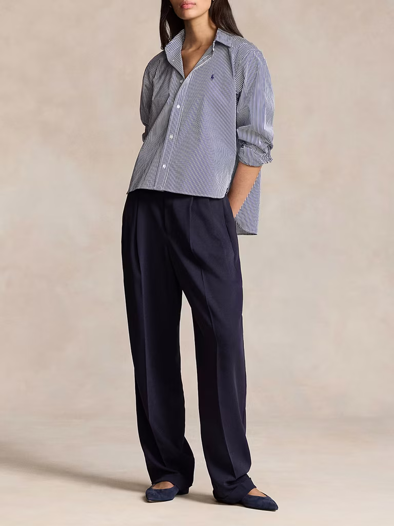 Polo Ralph Lauren Cropped Boxy Striped Cotton Shirt