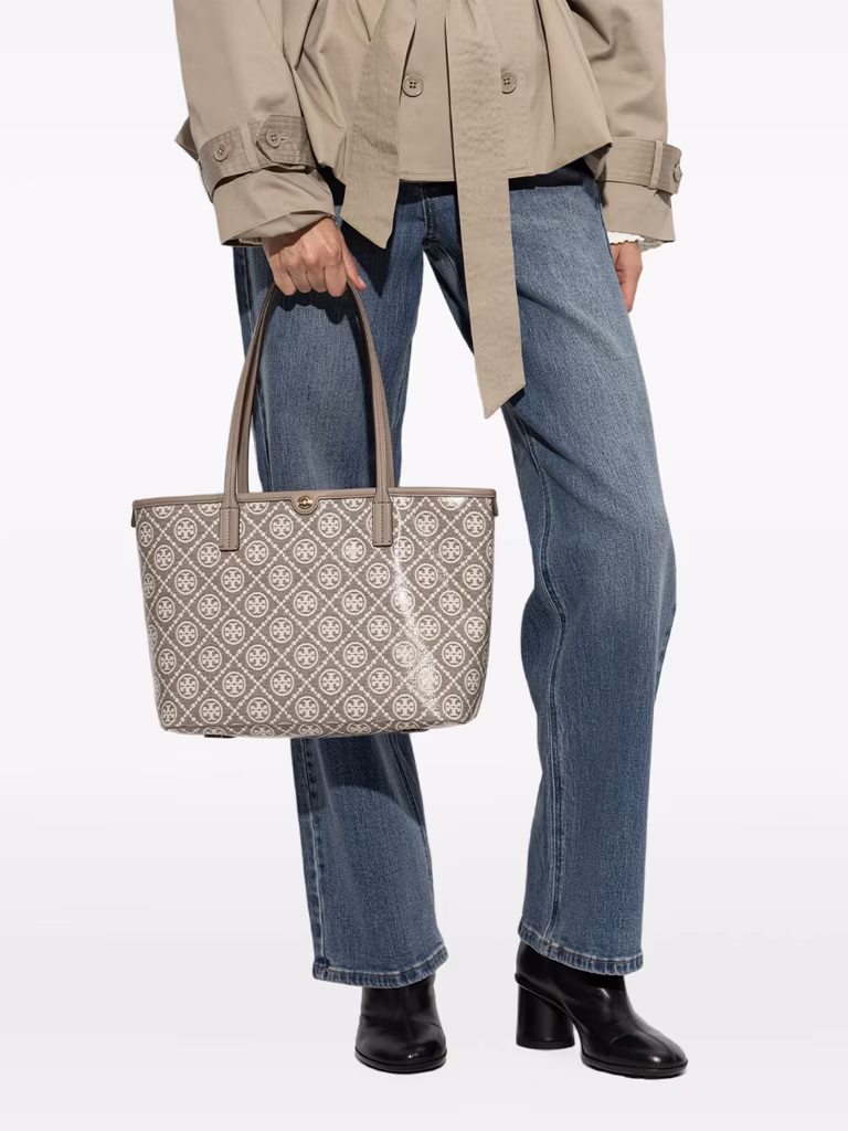 Tory Burch T Monogram Coated Jacquard Small Zip Tote